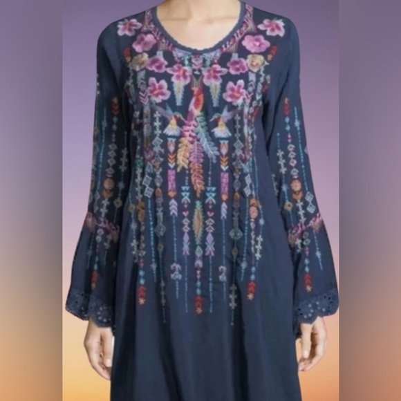 Johnny Was Embroidered Lulu Hummingbirds Tunic/ Mini Dress size XLP scoop neck - Picture 5 of 16